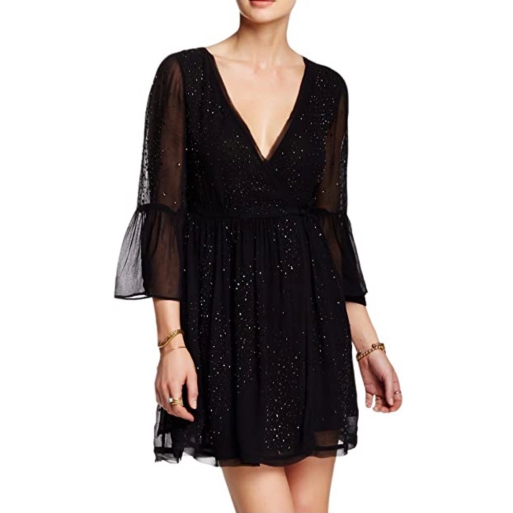 Free People Georgette Beaded Wrap Dress